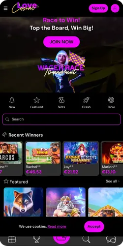 The Main Page of the Official Love Casino Website