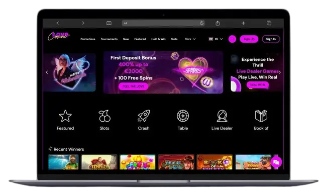 Homepage of the Love Casino Website