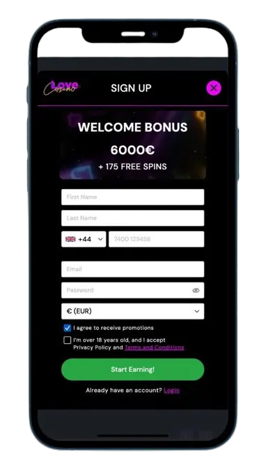 Register on the Love Casino Website